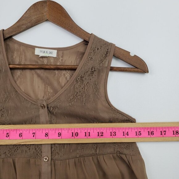 Taylor & Sage Womens Long Lace Button Front Tank Top Size XS Brown Sheer Boho - Picture 13 of 14
